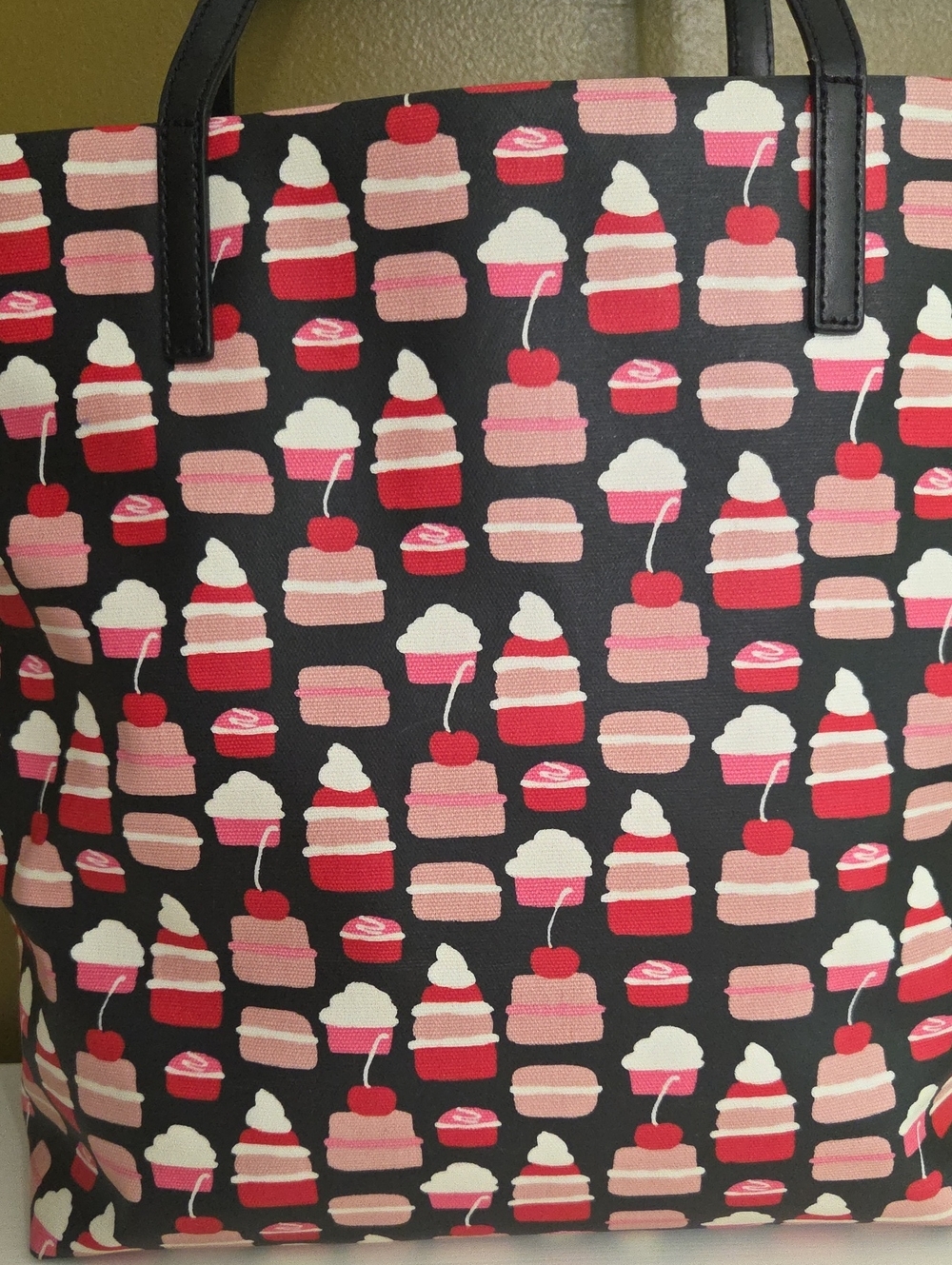 Kate Spade Black Tote Bag with Pink & Red Dessert Print - Picture 6 of 11
